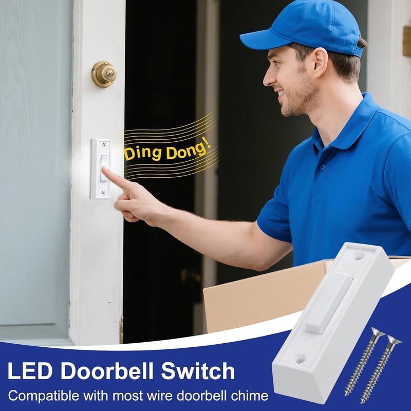 AUGHOA Lighted Doorbell Button, Wall Mounted Doorbell Switch with LED Light, Wired Door Bell Push Buttons for Garage Door Opener, Transformer, Ringers, Buzzers (White) - Image 5